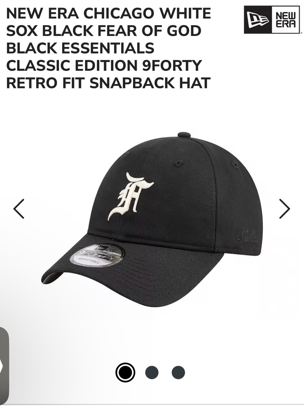 Fear of God Black Baseball Cap